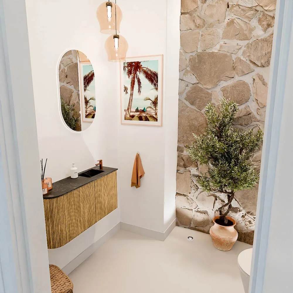 Mondiaz Joya DLux 80cm toiletmeubel ronding links oak met wastafel faye rechts 1 kraangat lava
