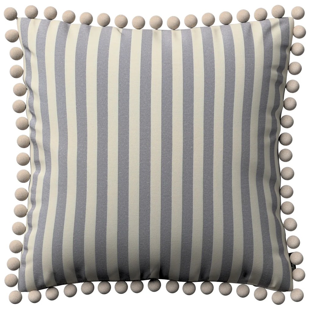 Dekoria Kussenhoes Wera met pompons, marineblauw-ecru  45 x 45 cm