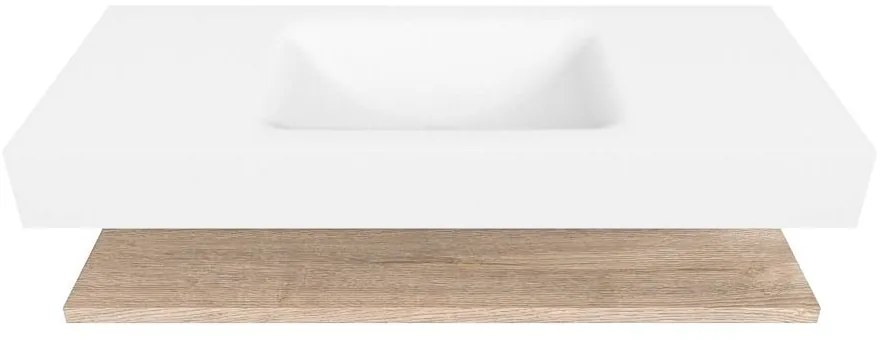 Zaro Alan badmeubel 110cm met planchet washed oak en vrijhangende wastafel cloud midden 1 kraangat talc