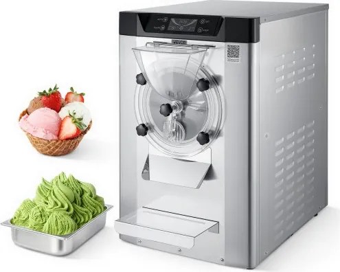 VEVOR Commerciële ijsmachine 2000 W 12–20 l/u, tafelmodel gelato-maker met 6 liter roestvrijstalen container (304) en zelfreinigend LED-bedieningspaneel voor snackbars en restaurants, zilverkleurig