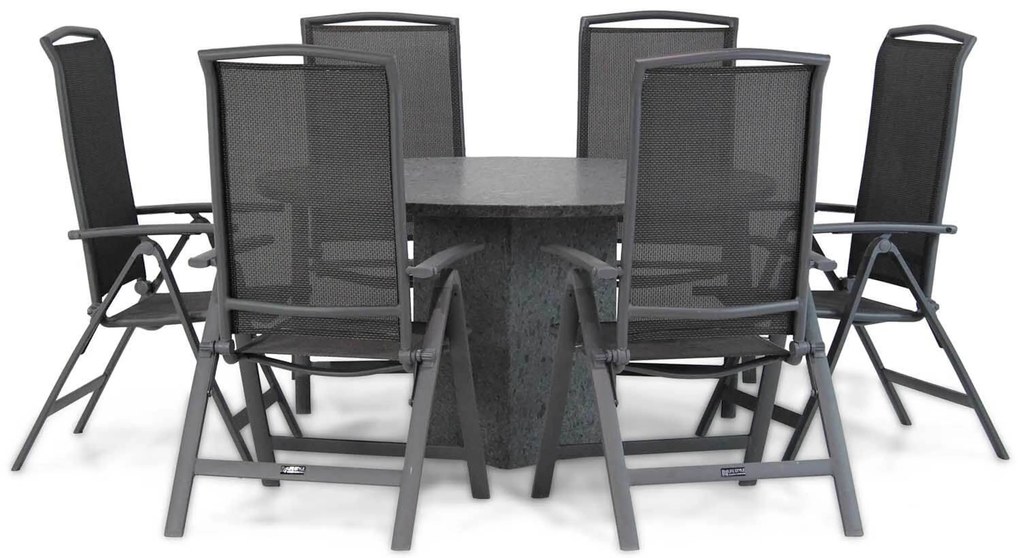 Tuinset Ronde Tuintafel 6 personen 140 cm Aluminium/textileen Grijs  Lifestyle Garden Furniture Tirana/Graniet