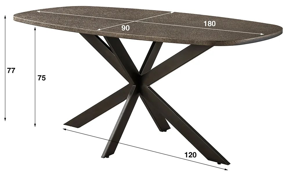 Ovale Eettafel Met Brons Blad 215cm - 180 X 95cm.