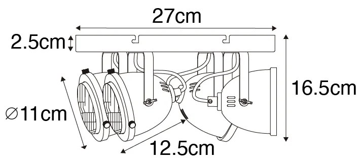 Industriële spot zwart 4-lichts - Emado
