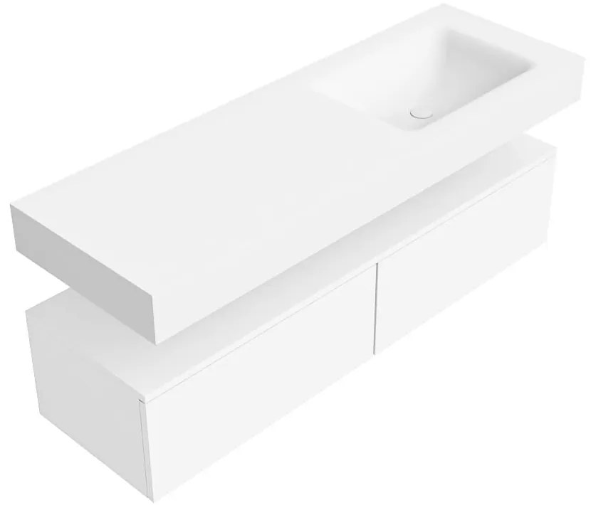 Zaro Alan badmeubel 140cm talc 2 lades met vrijhangende wastafel cloud rechts 1 kraangat talc