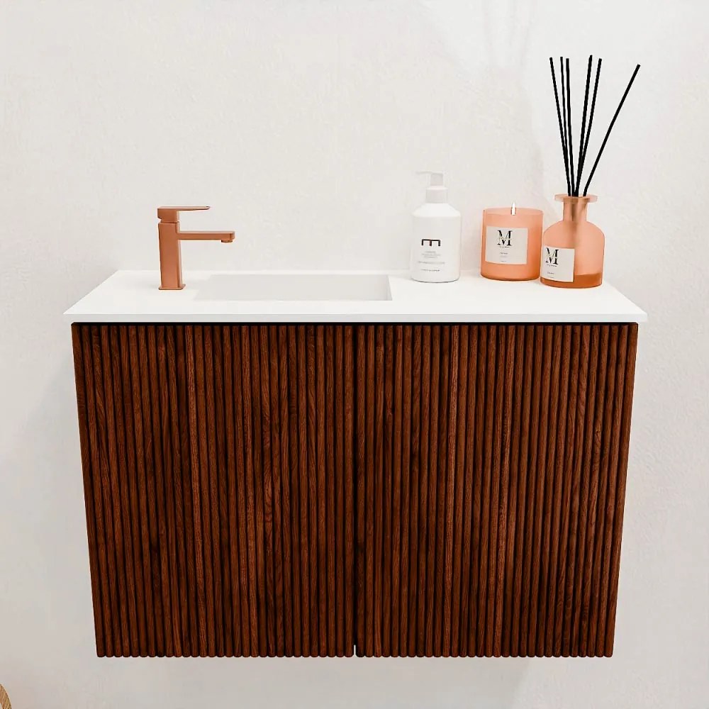 Mondiaz Joya 60cm toiletmeubel ruby met wastafel faye links 1 kraangat talc