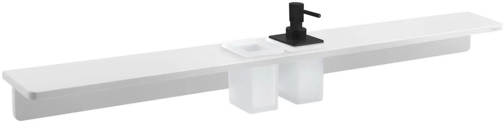 Sapho Abeline rockstone plank met glas en zwarte zeepdispenser 100cm wit