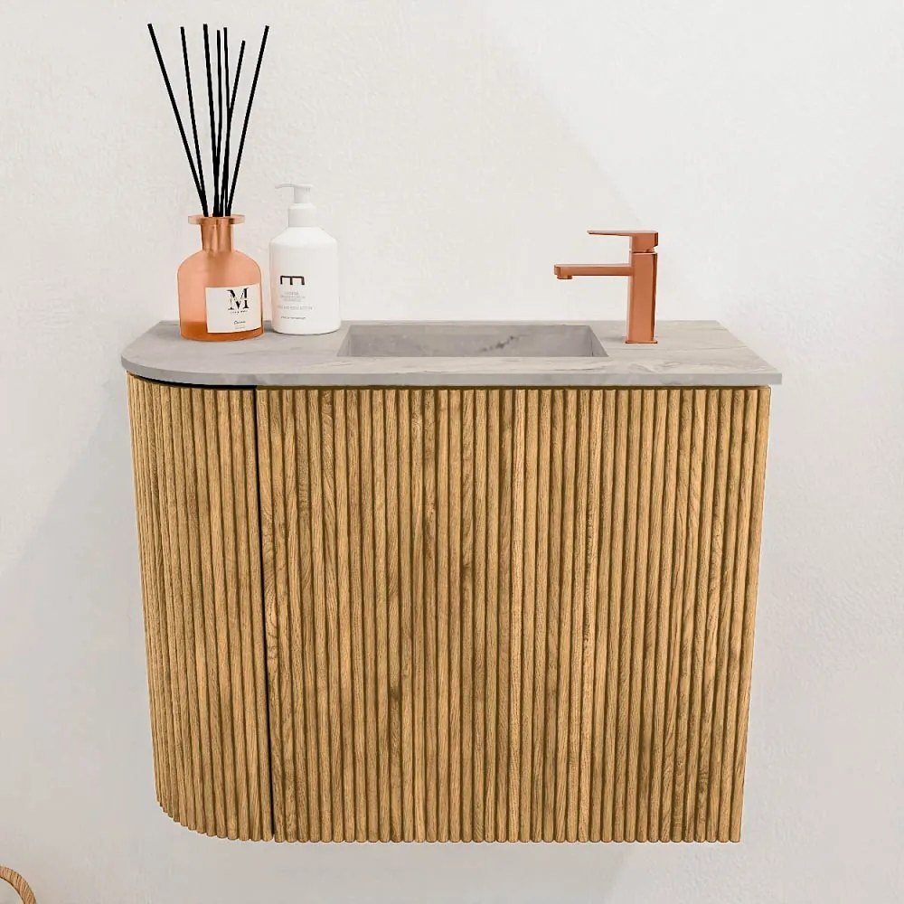 Mondiaz Joya DLux 50cm toiletmeubel ronding links oak met wastafel faye rechts 1 kraangat glace