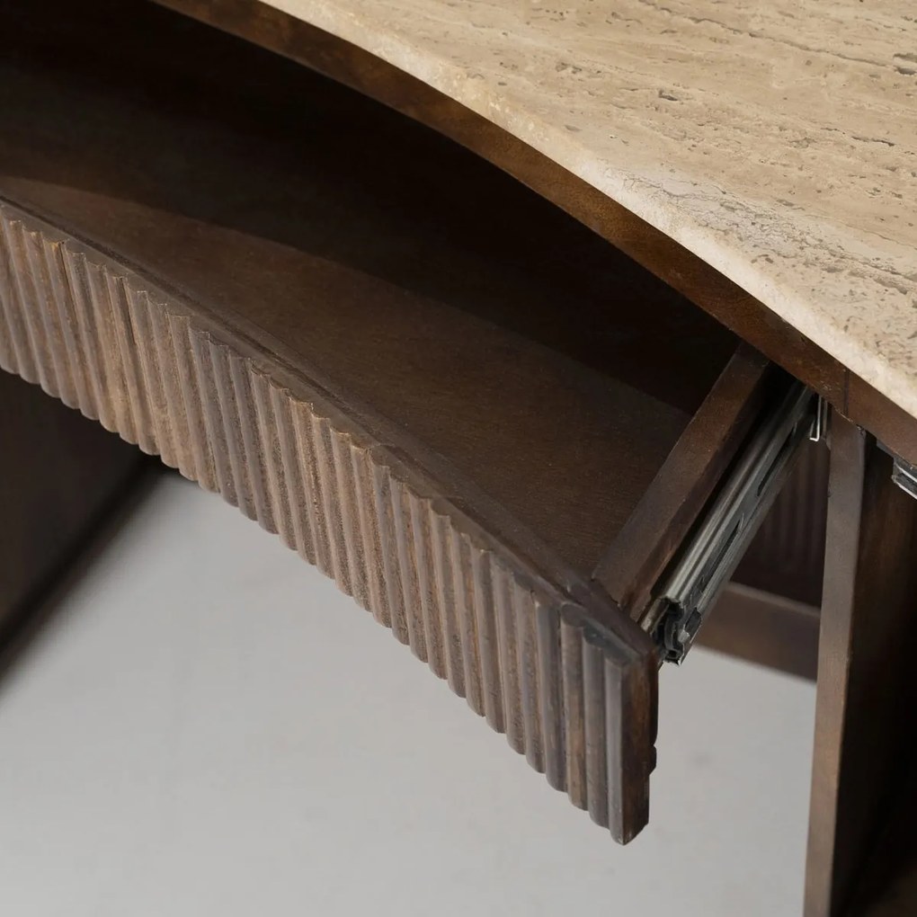 Eleonora Mari Travertin Bureau Met Ribbel Hout - 129 X 60cm.