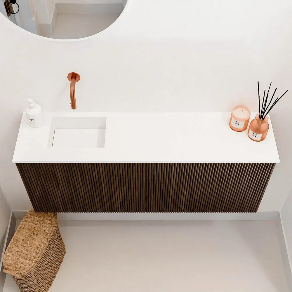 Mondiaz Joya 100cm toiletmeubel walnut met wastafel faye links zonder kraangat talc