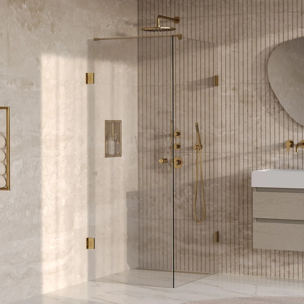 Brauer Void Carving profielloze douchecabine 90x100cm messing geborsteld PVD