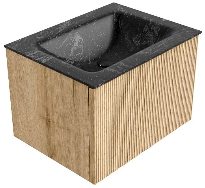 Mondiaz Kurve-dlux 60cm badmeubel oak met 1 lade en wastafel cloud midden zonder kraangat lava