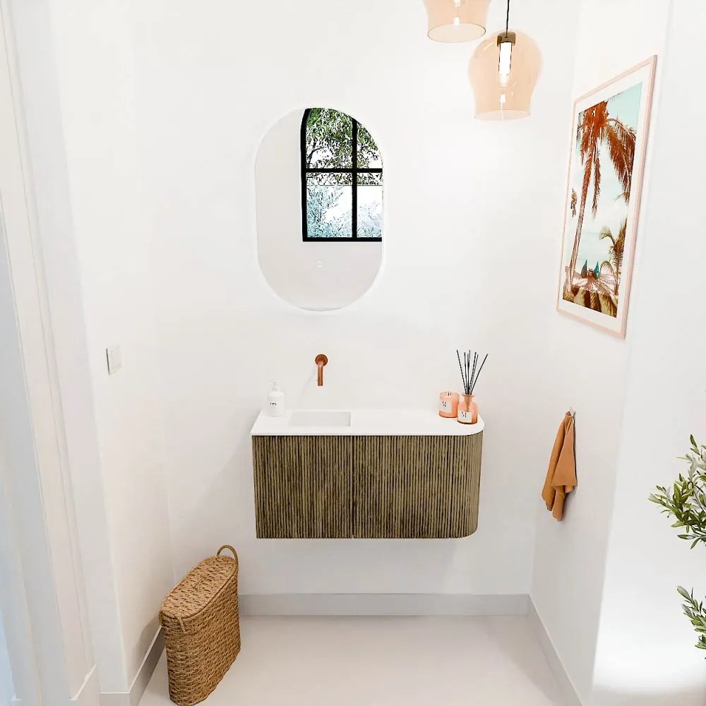Mondiaz Joya 80cm toiletmeubel ronding rechts dusk met wastafel faye links zonder kraangat talc