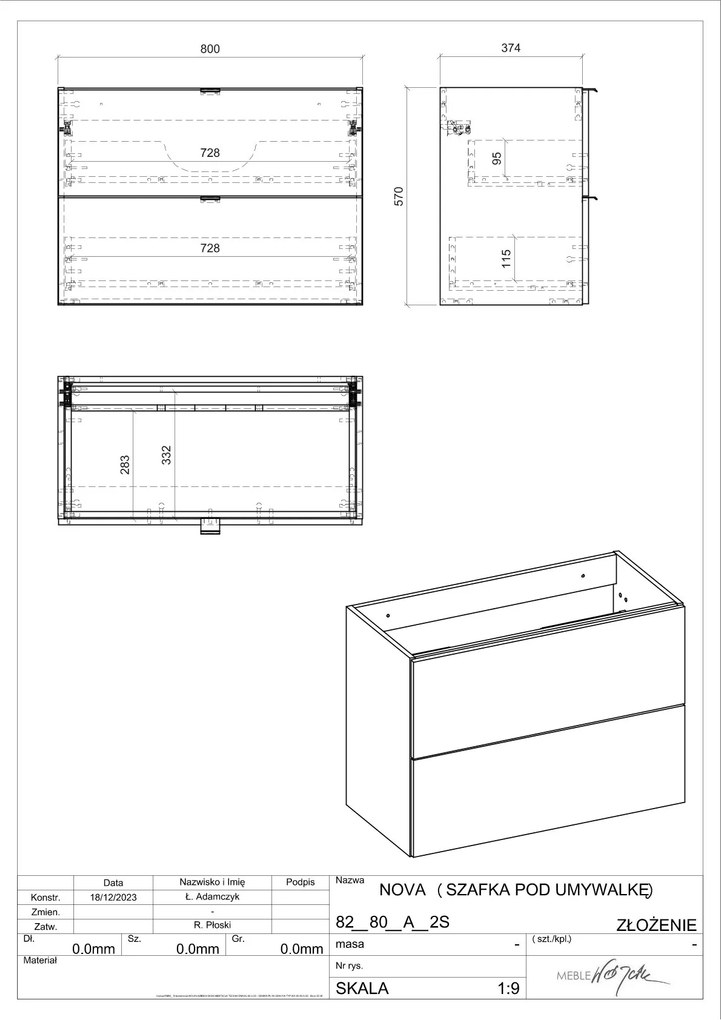 Comad Nova Oak onderkast met 2 lades 80x40x60cm eiken