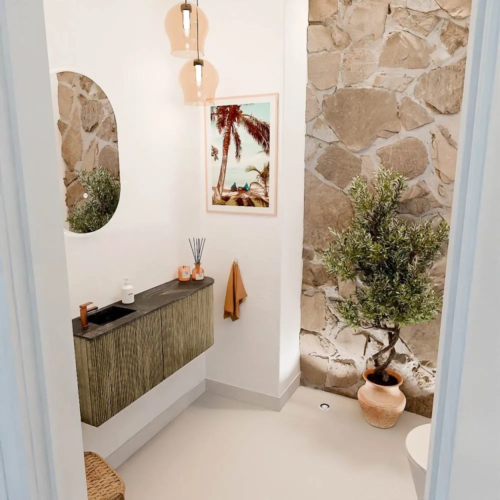 Mondiaz Joya DLux 100cm toiletmeubel ronding rechts dusk met wastafel faye links 1 kraangat lava