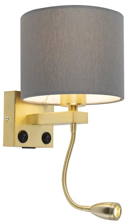 Art deco wandlamp goud met USB en grijze kap - Brescia