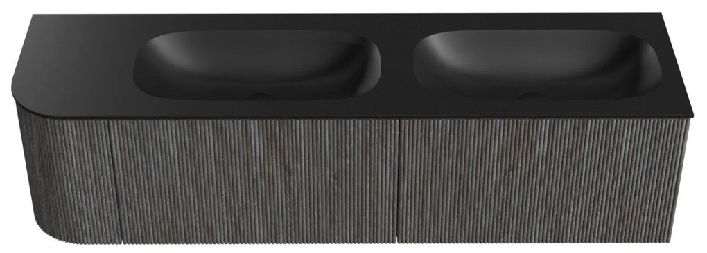 Mondiaz Kurve 165cm badmeubel ronding links shadow met 2 lades en 1 deur en wastafel big small dubbel/rechts zonder kraangat urban