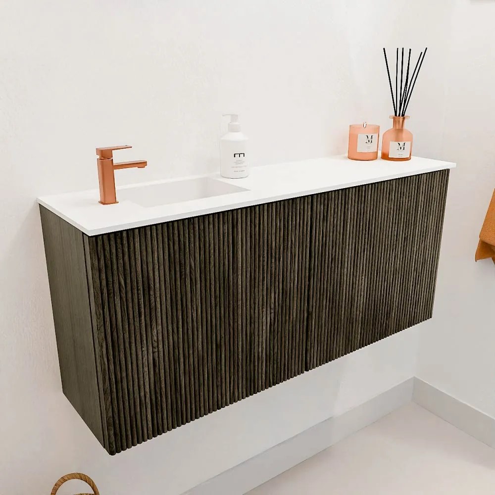 Mondiaz Joya 90cm toiletmeubel shadow met wastafel faye links 1 kraangat talc