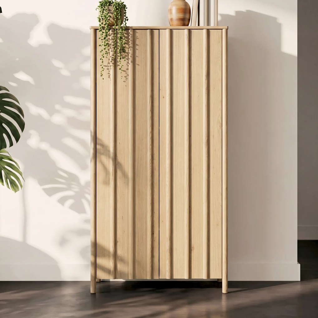 Hoge Wandkast Eikenhout Naturel - 102x47x210cm.