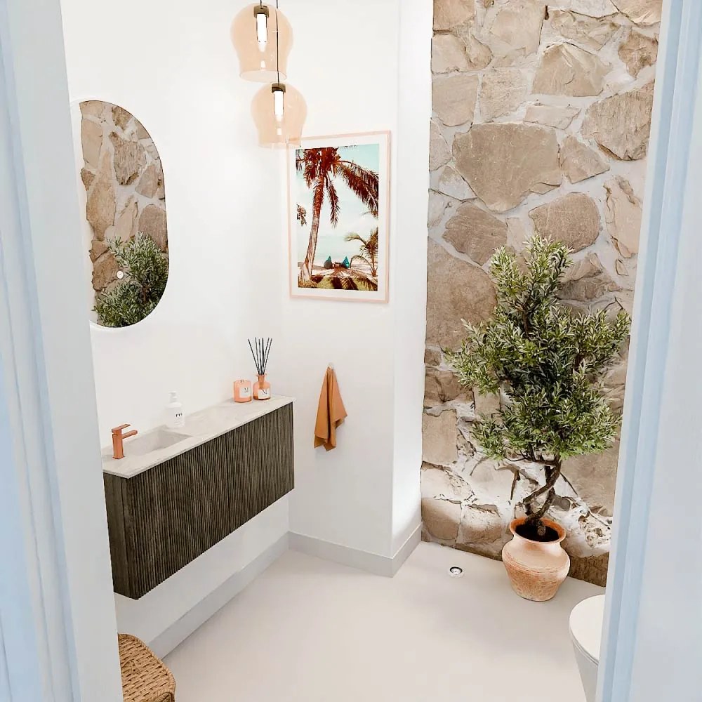 Mondiaz Joya DLux 90cm toiletmeubel shadow met wastafel faye links 1 kraangat ostra