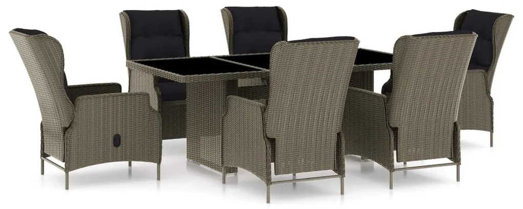 vidaXL 7-delige Tuinset met kussens poly rattan bruin