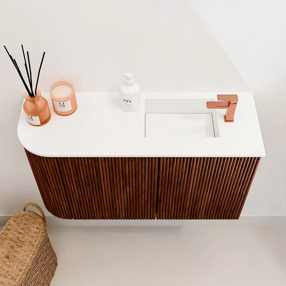 Mondiaz Joya 70cm toiletmeubel ronding links ruby met wastafel faye rechts 1 kraangat talc