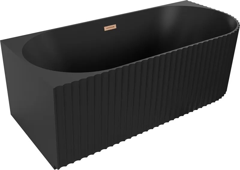 Mexen Gia vrijstaand hoekbad met ribbels links 150 x 75 cm, zwart mat, overloop geborsteld koper - 52701507571L-65