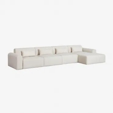 4-delige Modulaire Chaise Longue Bank Met Linkerhoek In Borjan Borreguito Chenille White - Sklum