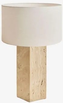 Davise Tafellamp In Travertijn Travertijn & Linnen Beige Crème Ø40 Cm - ↑25 Cm Azoia - Sklum