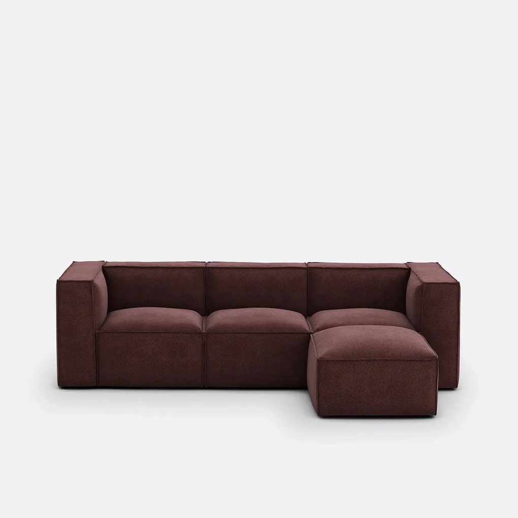 Modulaire bank, 3-zit en poef, getextureerde stof Seven