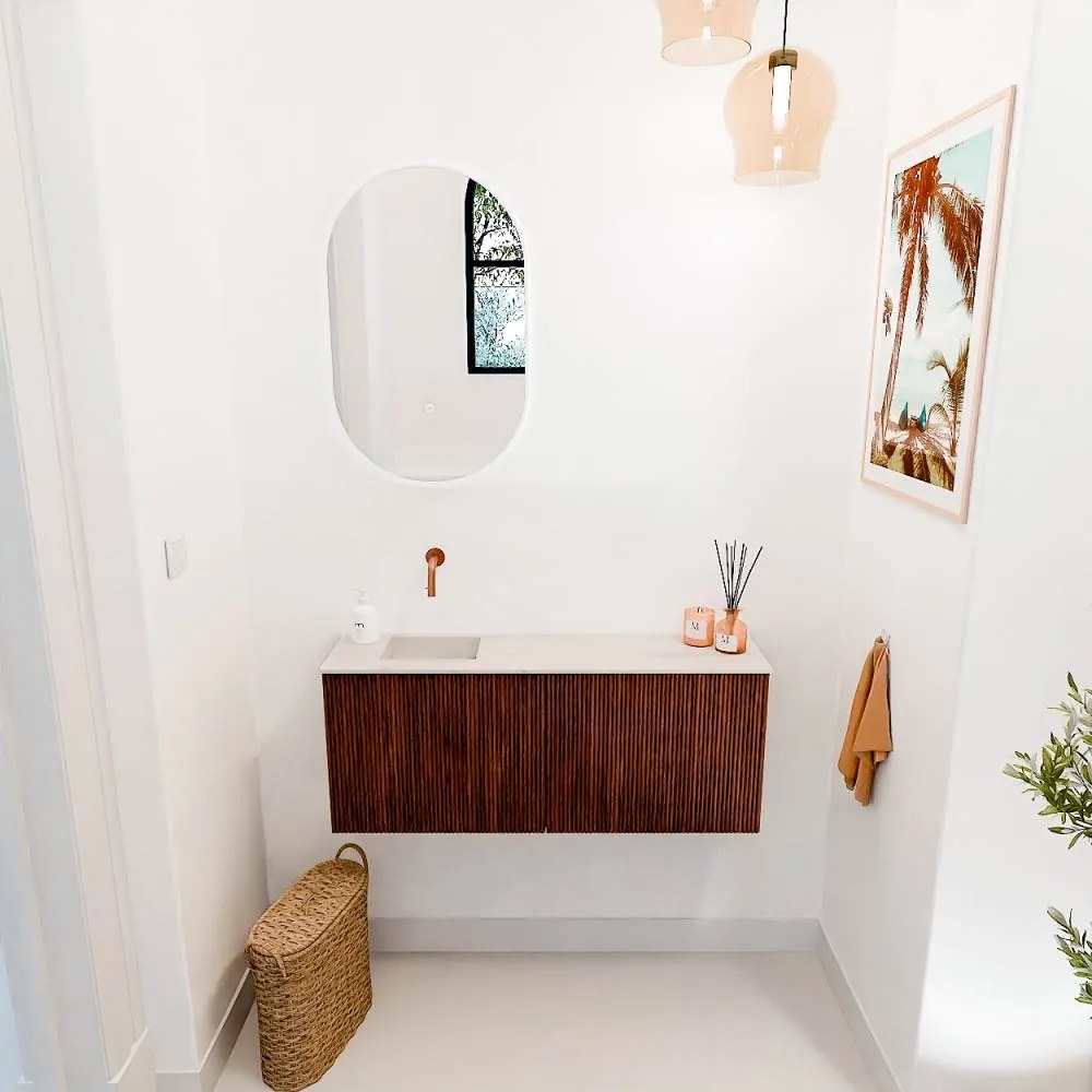 Mondiaz Joya DLux 100cm toiletmeubel ruby met wastafel faye links zonder kraangat meli