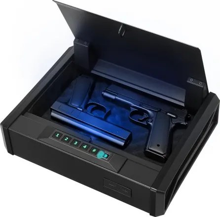 VEVOR Wapenkluis, Pistoolkluis met vingerafdruk/wachtwoord (viercijferige code)/sleutel, Wapenkoffer met verlichting voor 2 pistolen en 2 magazijnen, 360 x 275 x 90 mm