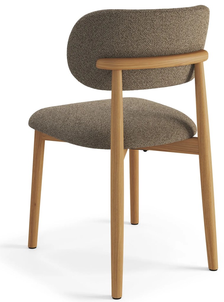 ALMO Bruin Taupe (stof Monza 40)/gelakt eiken frame – HOUTEN BOUCLÉSTOEL VOOR WOONKAMER, EETKAMER, KEUKEN RETRO