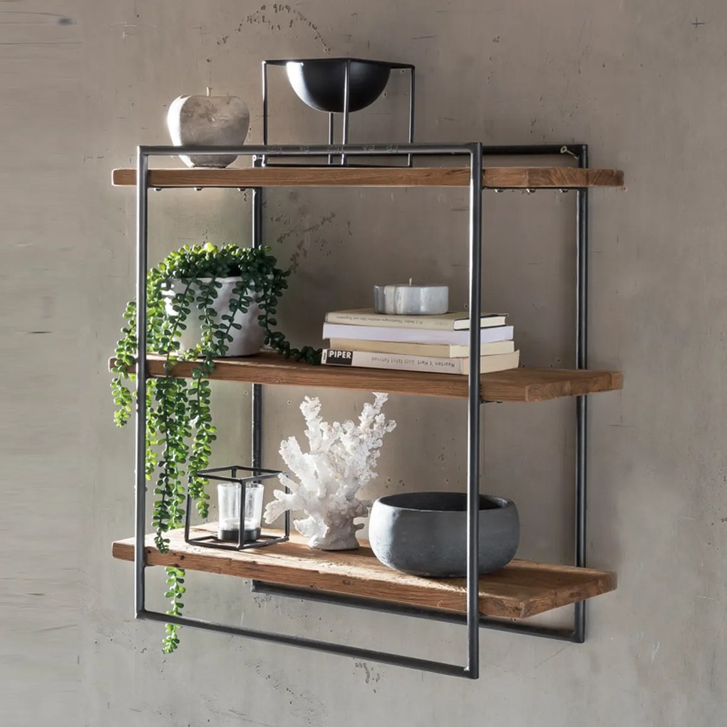 Wandrek Van Hout En Metaal 60x60 Cm - 60x22x60cm.