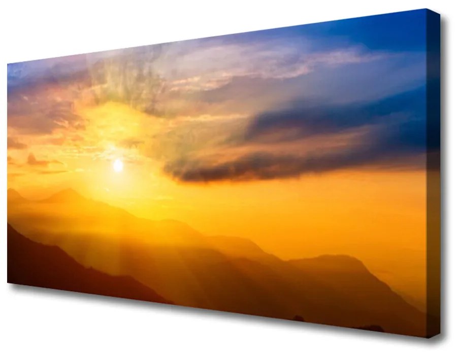 Canvas doek foto Mountain zon wolken landschap 100x50 cm