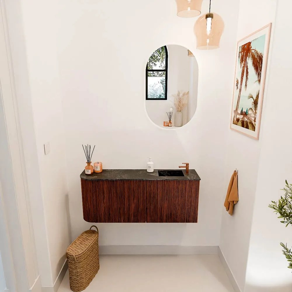Mondiaz Joya DLux 100cm toiletmeubel ronding links ruby met wastafel faye rechts 1 kraangat lava