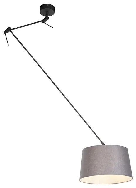 Hanglamp zwart met linnen kap donkergrijs 35 cm - Blitz