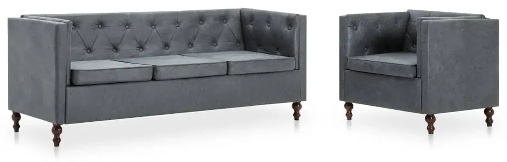vidaXL Bankstel Chesterfield-stijl stoffen bekleding grijs 2-delig