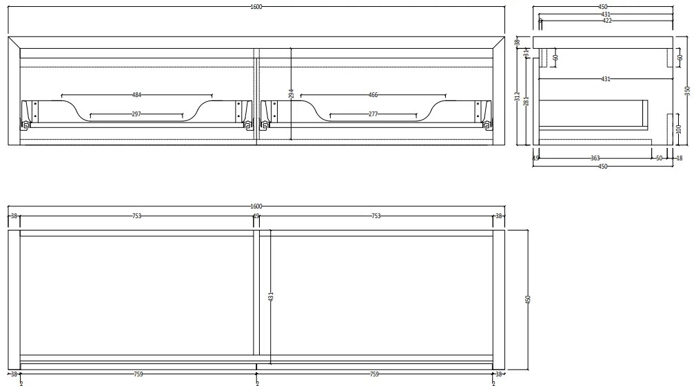 Gliss Design Ares badmeubel 160cm 2 lades castle brown zonder waskom