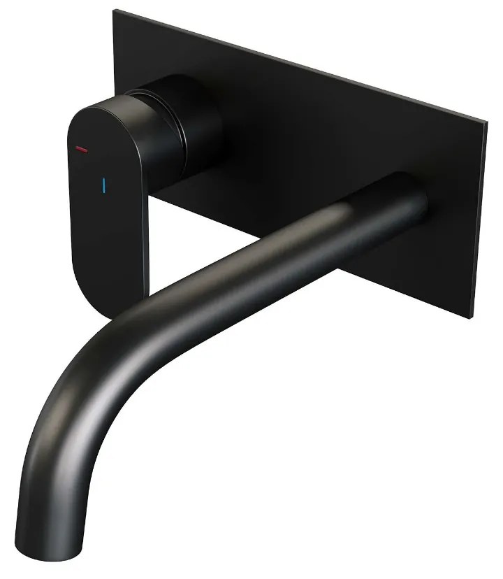 Brauer Black Edition ColdStart wastafelkraan inbouw gebogen uitloop met achterplaat model C2 zwart mat