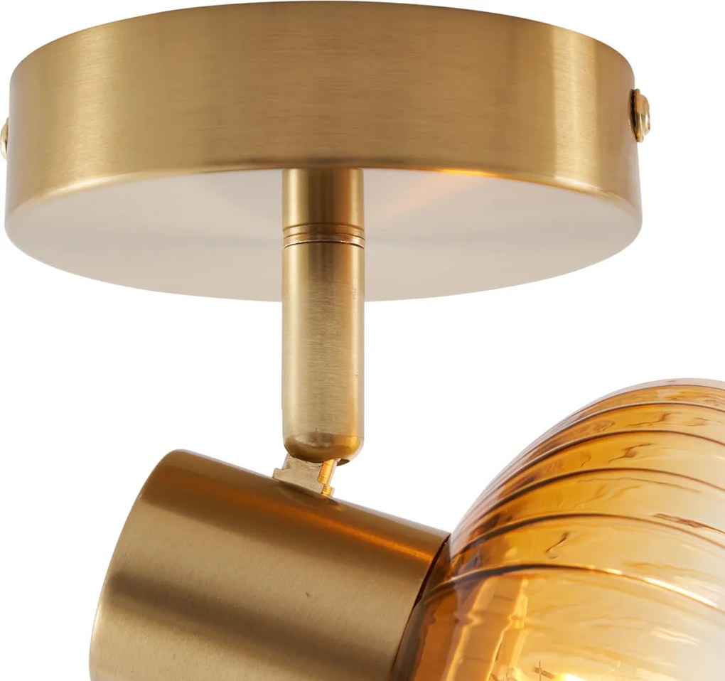 Moderne plafondspot goud met amber glas rond - Teddy