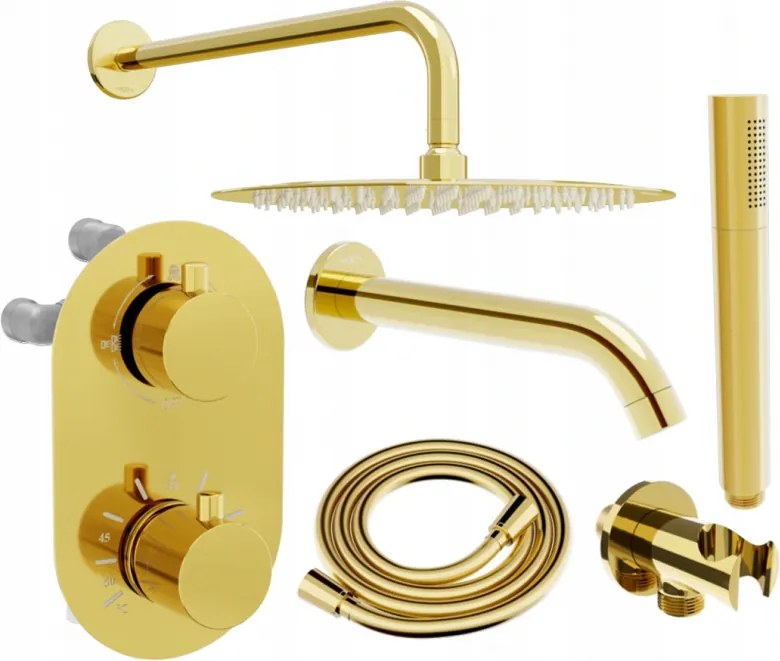 Mexen Kai DR70 inbouw bad-douche set met hoofddouche 30 cm, goud - 77602DR70301-50