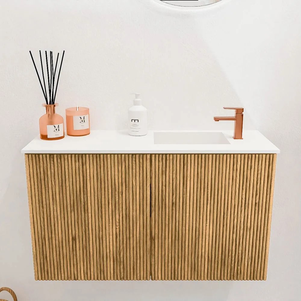 Mondiaz Joya 70cm toiletmeubel oak met wastafel faye rechts 1 kraangat talc