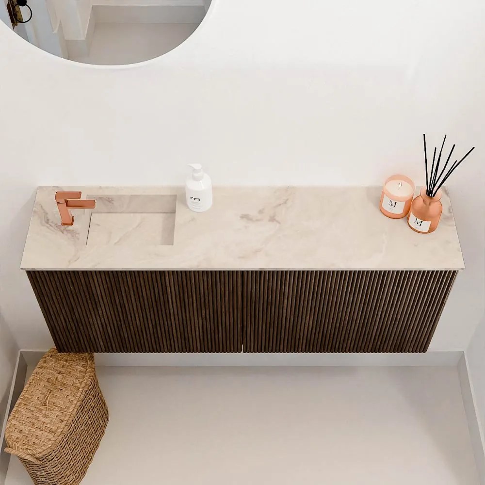 Mondiaz Joya DLux 100cm toiletmeubel walnut met wastafel faye links 1 kraangat frappe