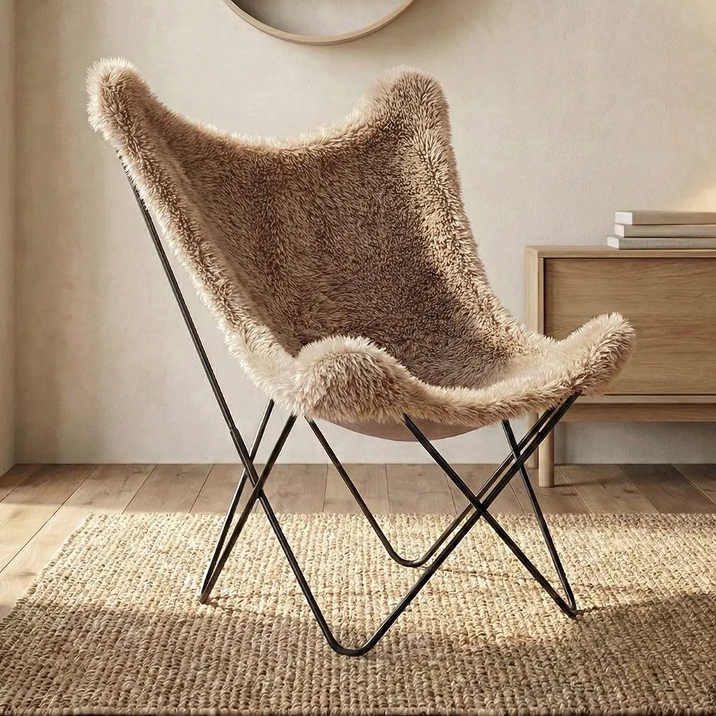Vlinderstoel Taupe Bont