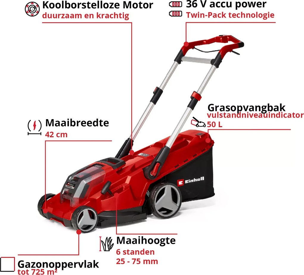 Einhell RASARRO 36/42 Li BL Kit (2x5,2Ah) Accu grasmaaier