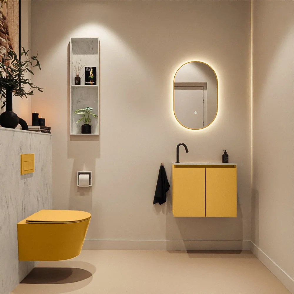 Mondiaz Ture DLux toiletmeubel 60cm ocher met wastafel opalo links met kraangat