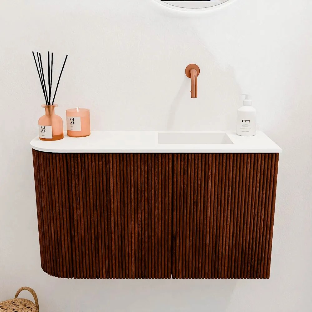 Mondiaz Joya 70cm toiletmeubel ronding links ruby met wastafel faye rechts zonder kraangat talc