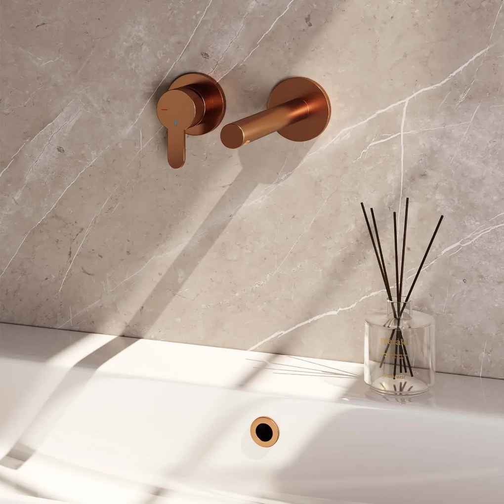 Brauer Copper Edition ColdStart wastafelkraan inbouw rechte uitloop en rozetten model D2 koper geborsteld PVD