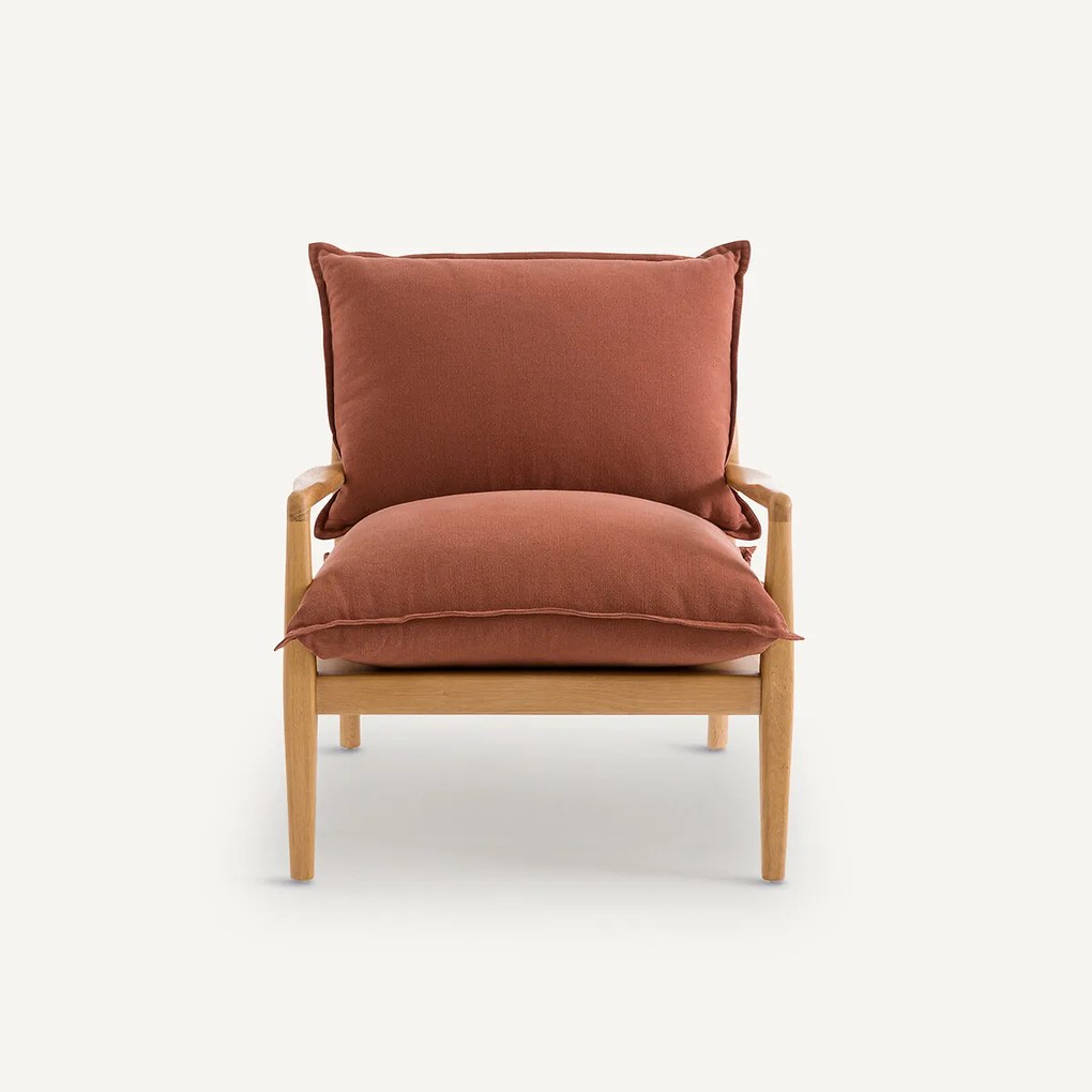 Eiken fauteuil met fineer en katoenen linnen stof, Dilma