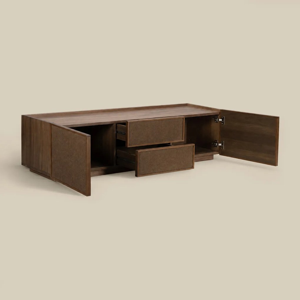 Tv-meubel Walnoot Met Stoffen Deuren 150 Cm - 150x40x40cm.